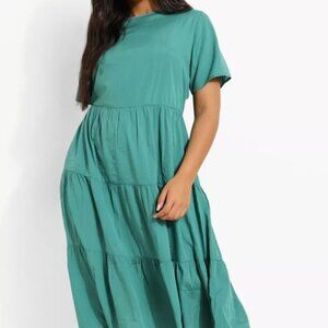 Boohoo Plus Tiered Midi Smock Dress Green 18